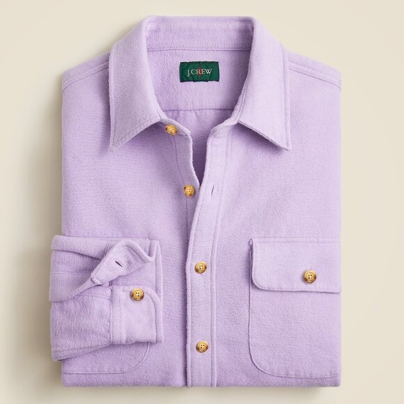NWT J Crew Heavyweight Chamois Flannel Shirt in Bubble Gum Lavender Light Purple